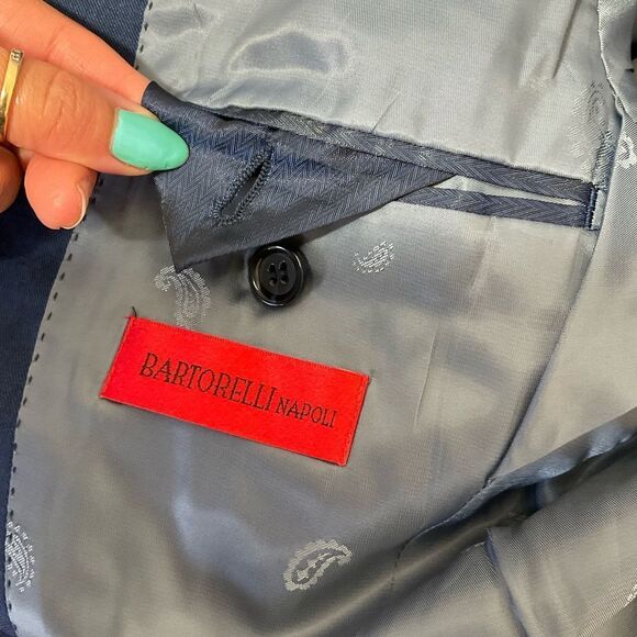 Bartorelli Napoli Blue Wool Notch Lapel Two Button Blazer Jacket 56R - Picture 14 of 15